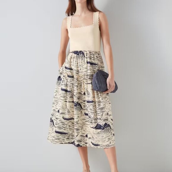 NWT—-LK Bennett Crosby dress US Sz 8, Cream and Blue print - Picture 6 of 9